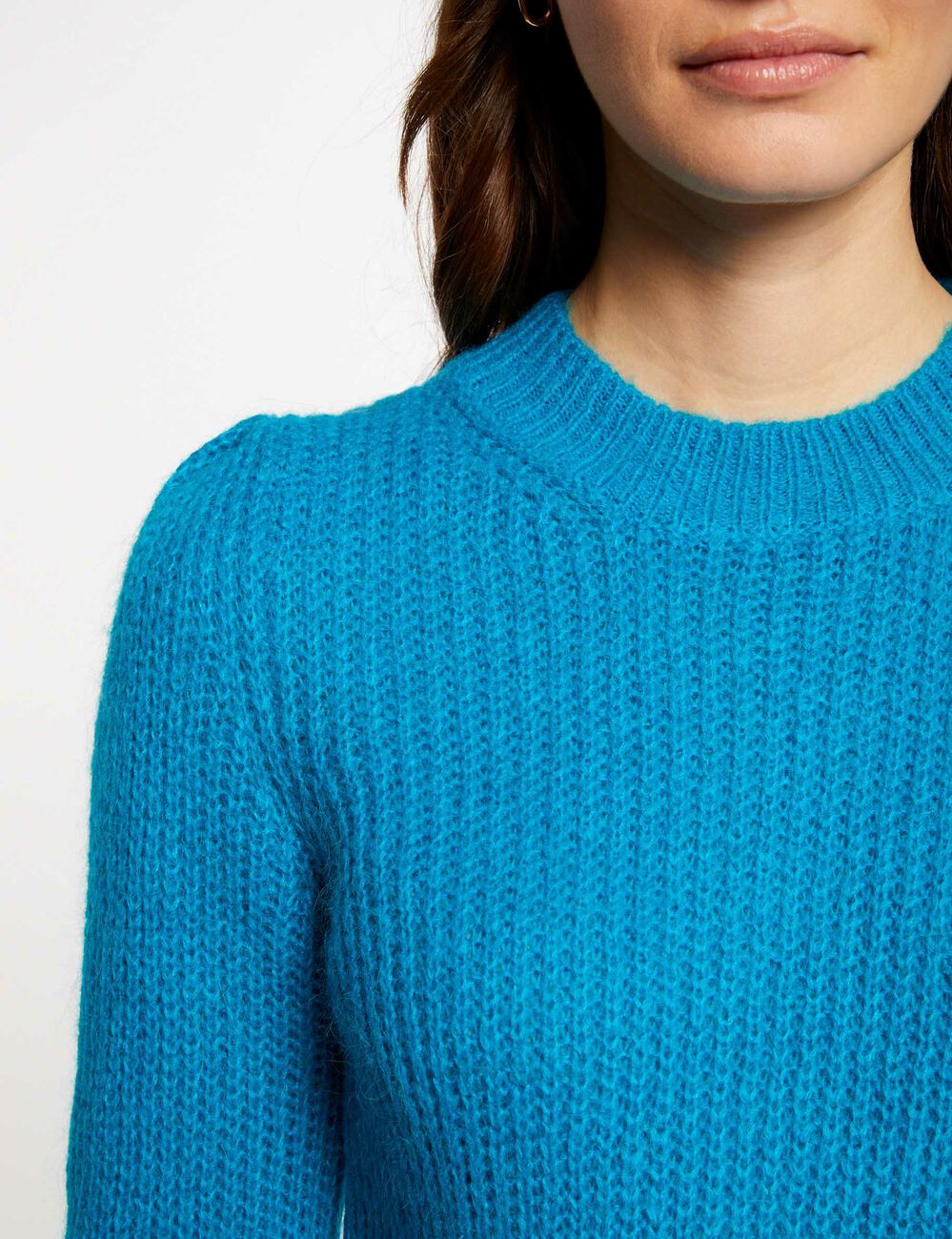 Long-sleeved jumper with high collar blue women