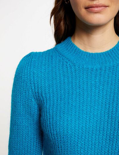 Long-sleeved jumper with high collar blue ladies'