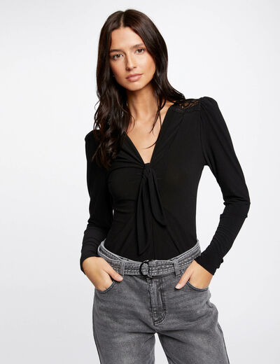 Long-sleeved t-shirt with bow black ladies'