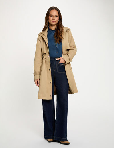 Long parka with high neck beige women