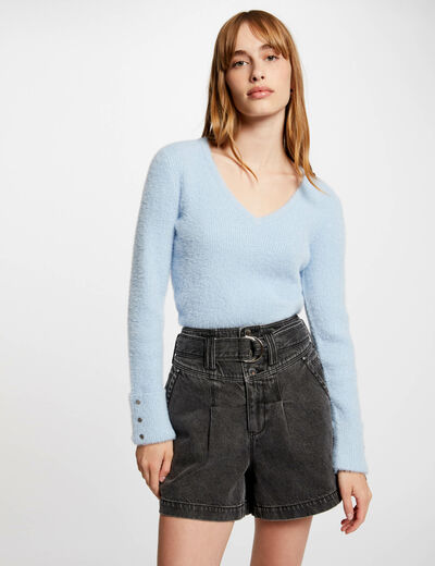 Long-sleeved jumper with V-neck blue women