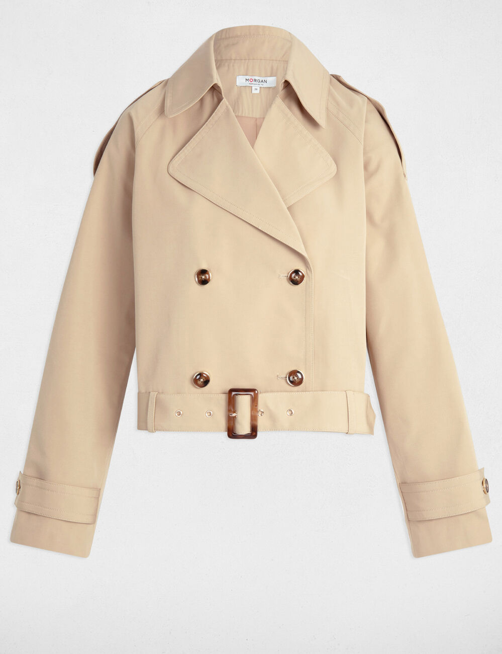Belted short trenchcoat beige women