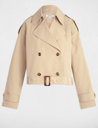Belted short trenchcoat beige women