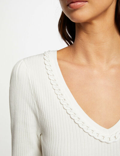 Long-sleeved jumper with chain detail ecru ladies'
