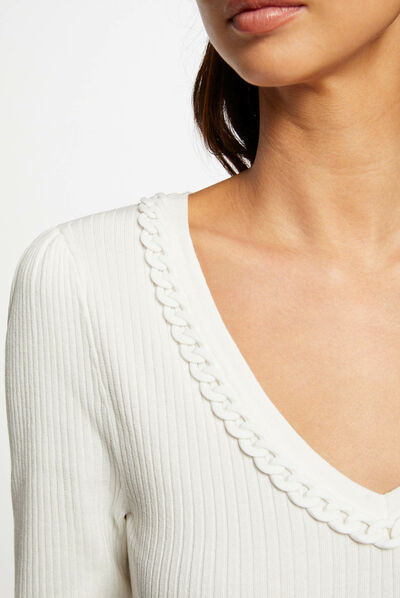 Long-sleeved jumper with chain detail ecru ladies'