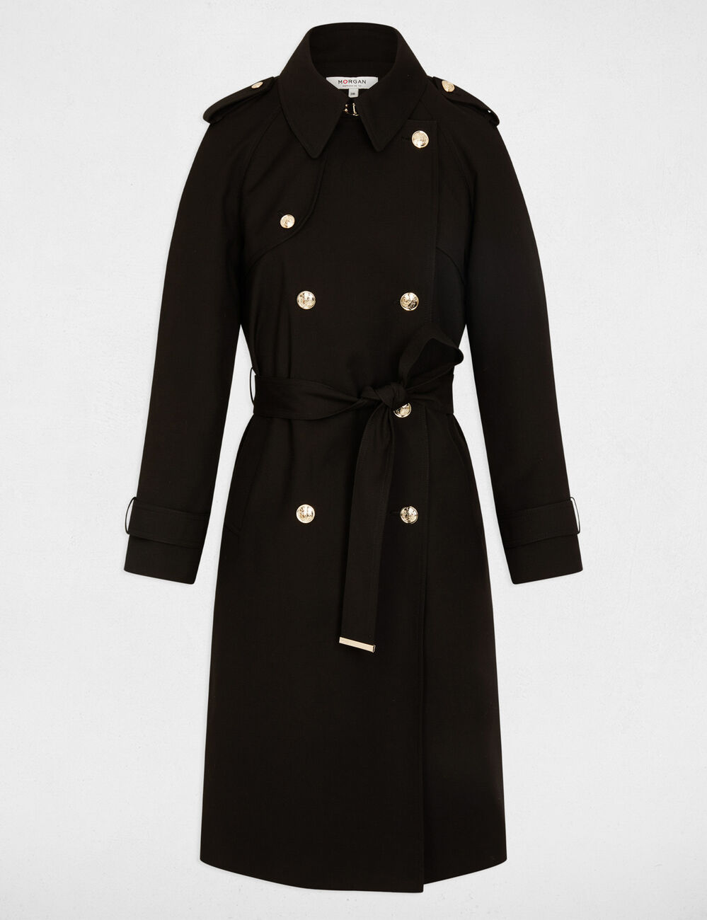Long belted trench coat black women