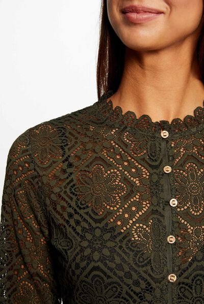 Long-sleeved t-shirt with lace dark green ladies'