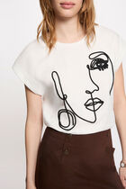 Face embroidery t-shirt white women