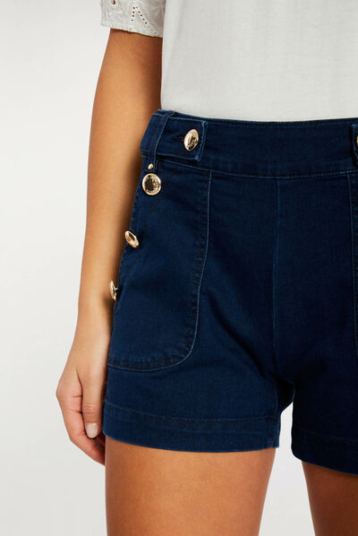 Fitted short with buttons raw denim ladies'