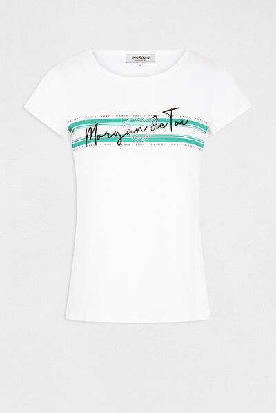 Short-sleeved t-shirt with message mid-green ladies'