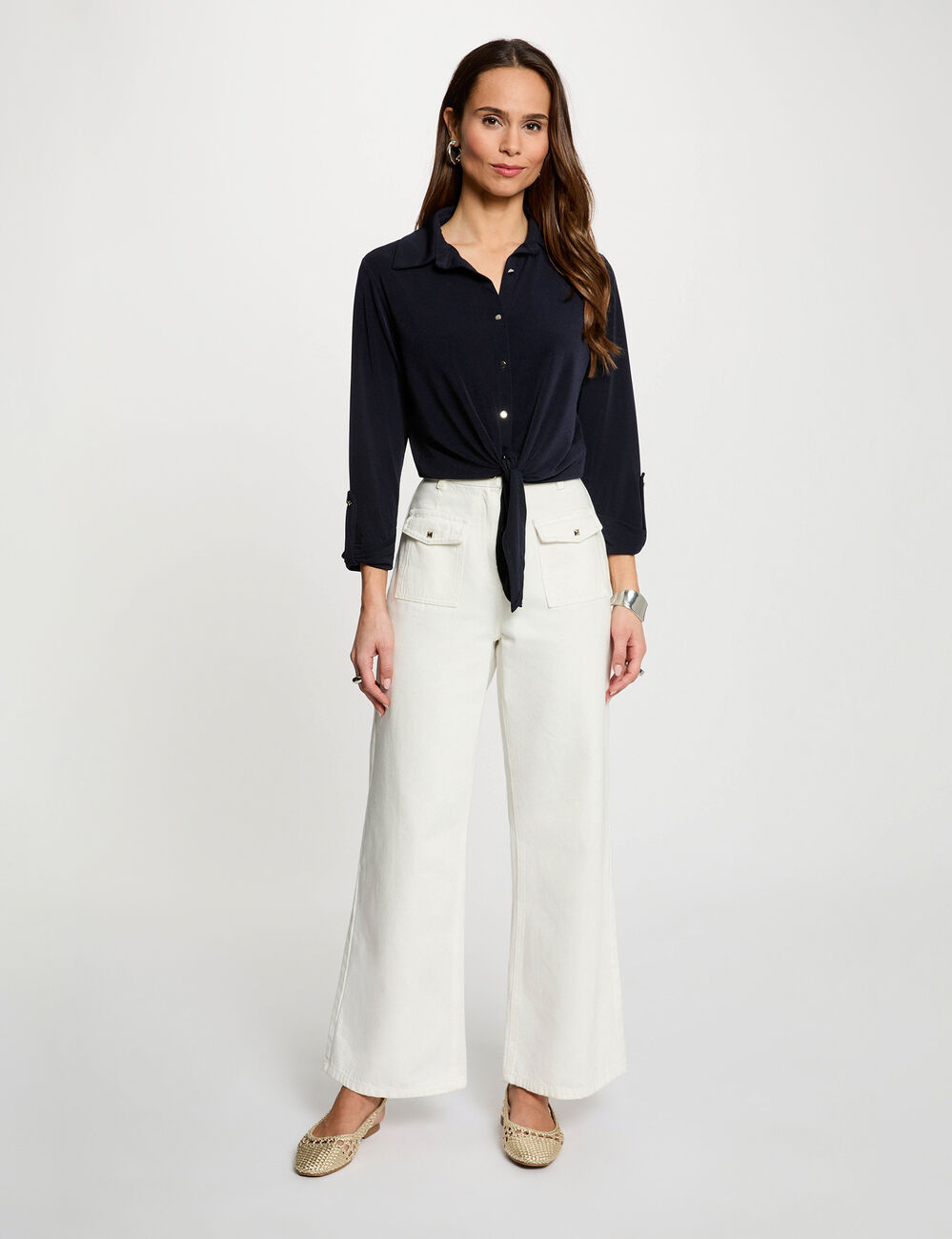 Shirt with notched collar navy blue women