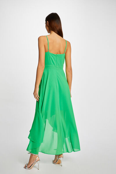 Maxi A-line dress with ruffles green ladies'