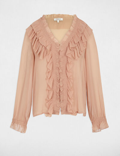 Flowy v-neck shirt lachsrosa women