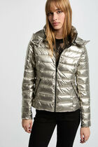 Metallised padded jacket hood gold women