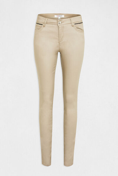 Skinny trousers wet effect light beige ladies'