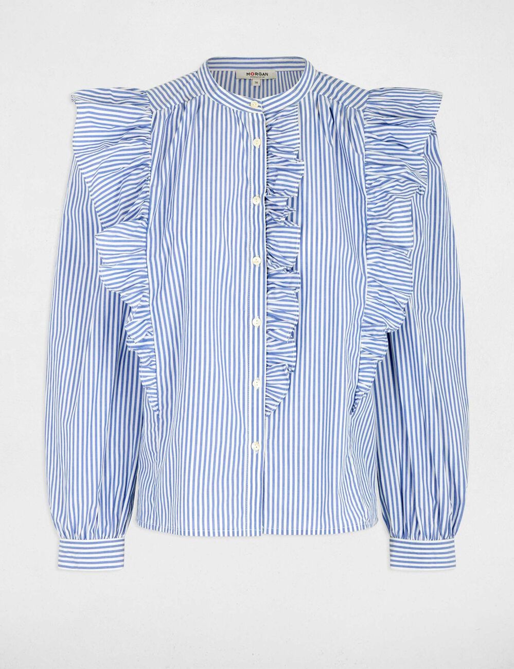 Striped shirt with mandarin collar sky blue women