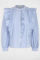 Striped shirt with mandarin collar sky blue women