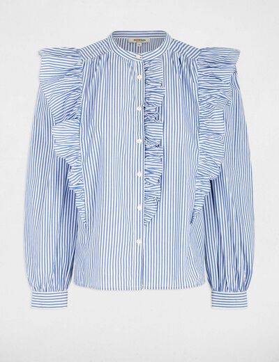 Striped shirt with mandarin collar sky blue women