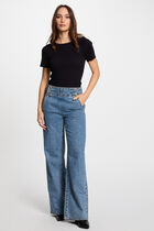 Jumper boat neck and buttons navy blue women