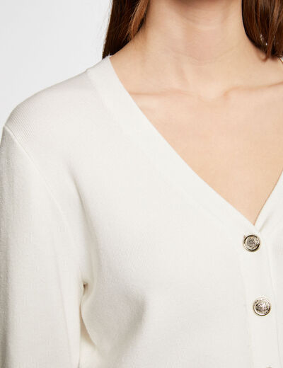 Cardigan V-neck and long sleeves ivory ladies'