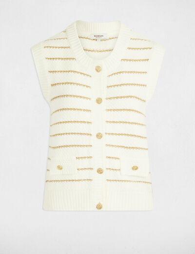 Striped sleeveless cardigan beige women