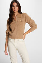 Long-sleeved cardigan with lapel collar camel women