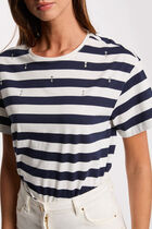 T-shirt manches courtes rayé blanc femme