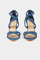 Sandales à talons en jean denim brut femme