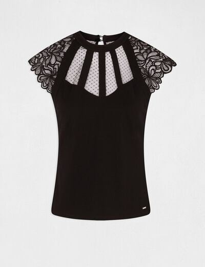 Short-sleeved t-shirt with lace black ladies'