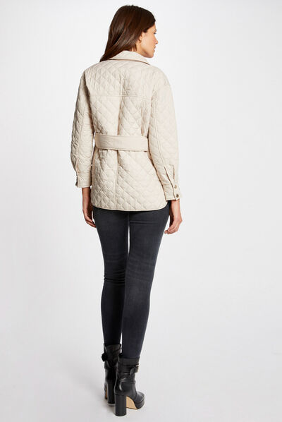 Belted straight quilted overshirt ivory ladies'