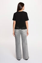 Embroidered round neck t-shirt black women