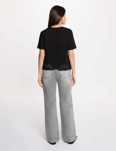 Embroidered round neck t-shirt black women