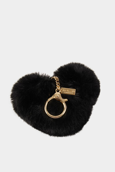 Faux fur heart keychain black ladies'