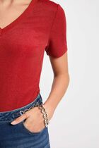 Short-sleeved t-shirt with V-neck dark orange women