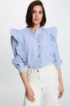Striped shirt with mandarin collar sky blue women