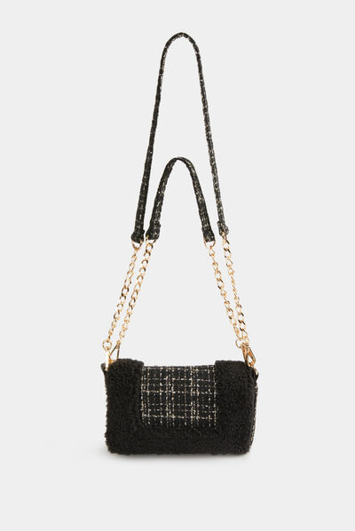 Clutch bag with faux fur details black ladies'