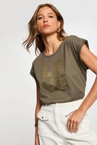 T-shirt with message khaki green women
