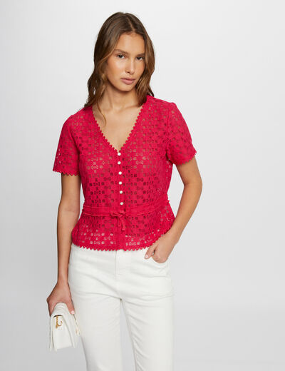 Short-sleeved t-shirt with lace raspberry ladies'