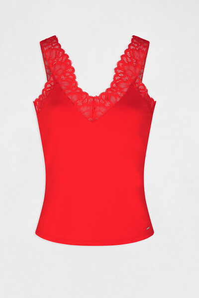 Vest top wide straps with lace red ladies'