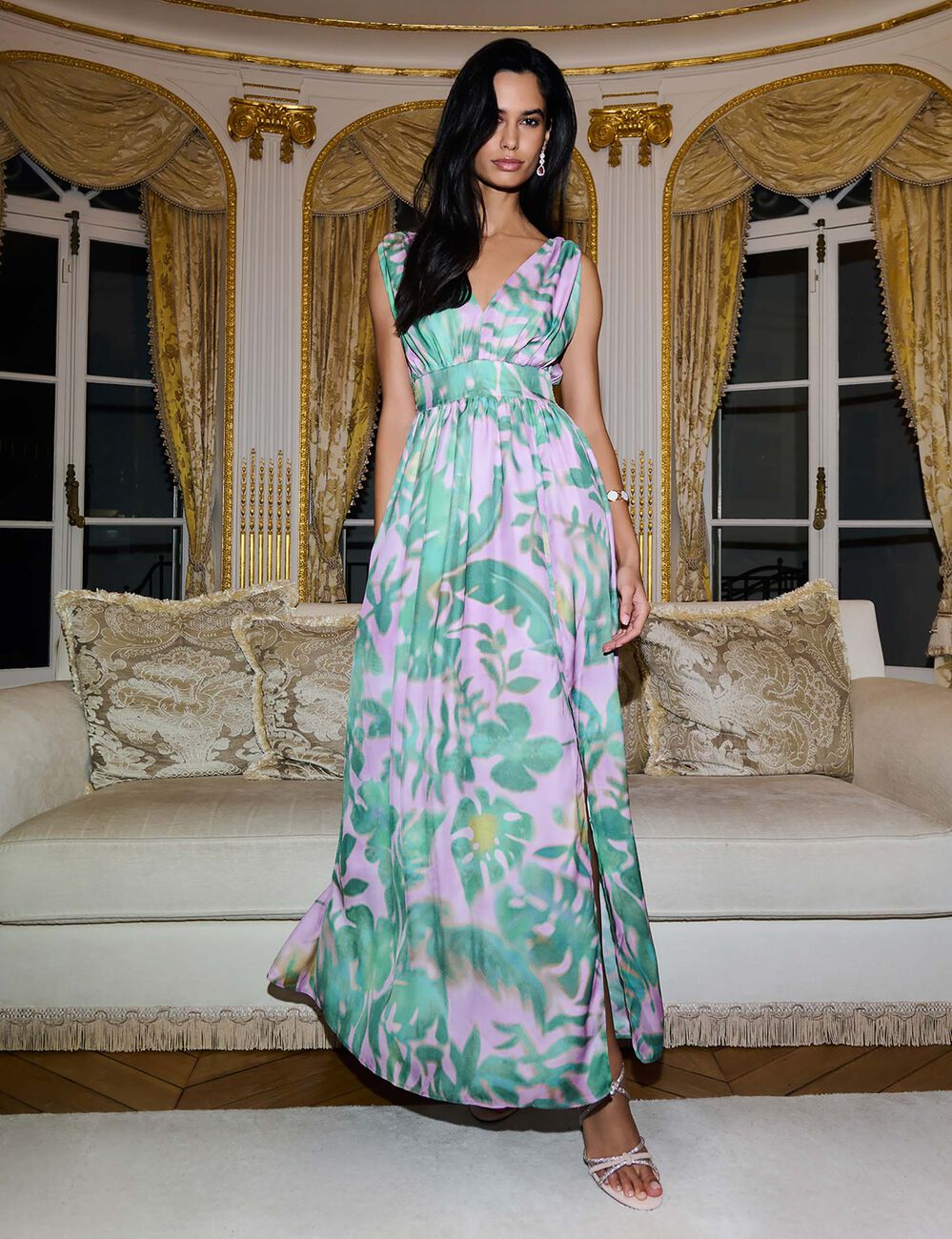 Long dress with V-neck multicolor women