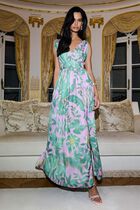 Long dress with V-neck multicolor women