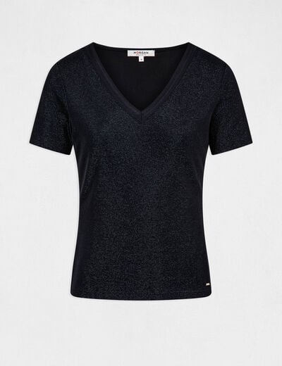Short-sleeved t-shirt with V-neck navy blue women