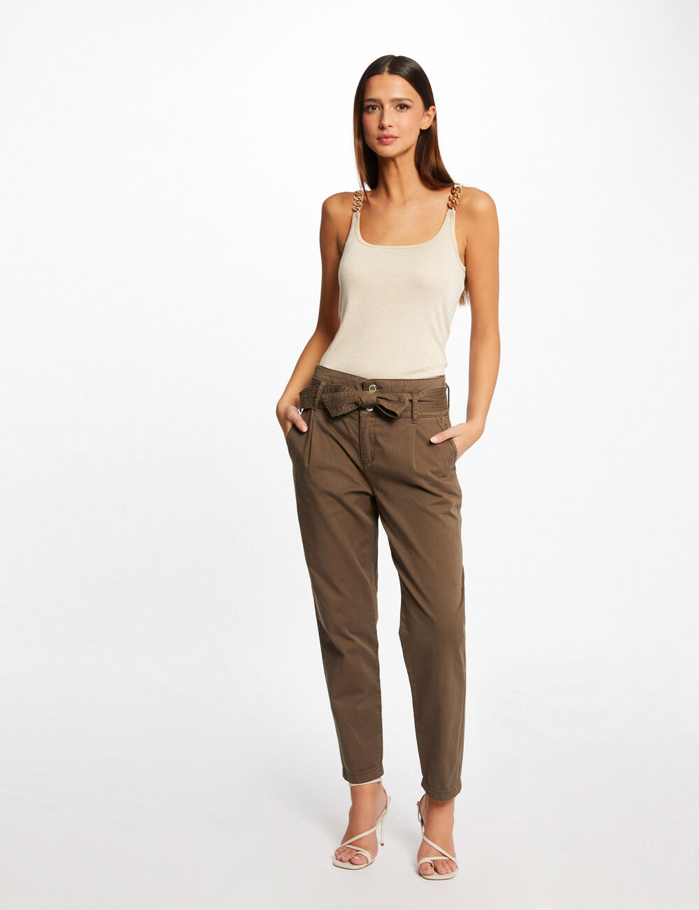 Vest top with wide straps and chains ivory women