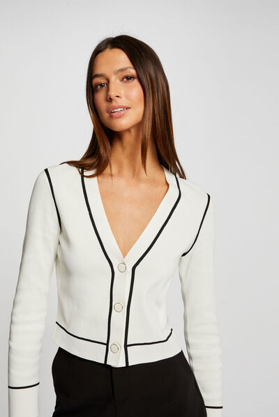 Cardigan with contrasting details ivory ladies'