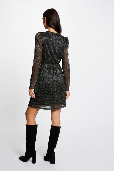 Waisted dress with metallised threads silver ladies'