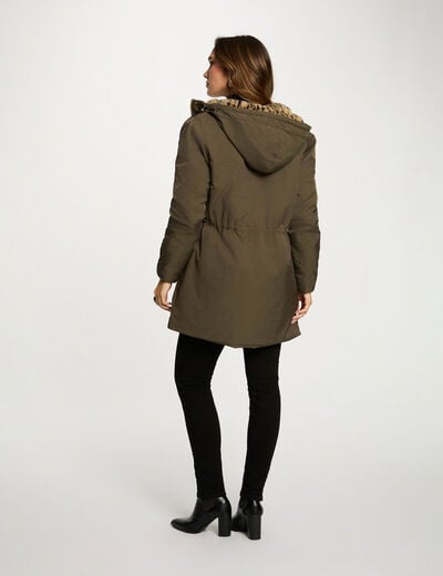 Long parka with faux fur khaki green women