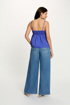 Embroidered top with thin straps blue women