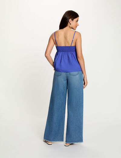 Embroidered top with thin straps blue women