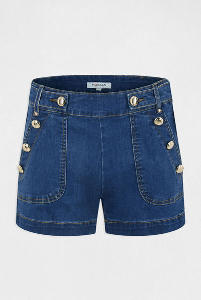 Fitted short with buttons stone denim ladies'