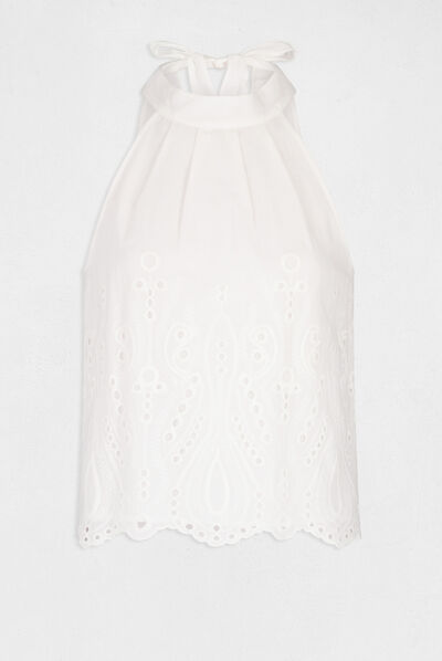 Sleeveless embroidered blouse ecru ladies'